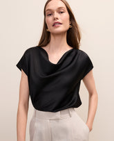 Vinci Leather Black Satin Cowl Neck Top