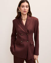 Vinci Leather Rich Walnut The Fitted Long Double Breasted Blazer in Linen Blend