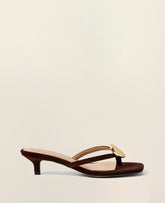 Vinci Leather Pure Chocolate Suede Kitten Heel Sandal