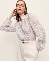 Vinci Leather Multi Paisley Embroidered Lace Blouse