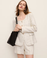 Vinci Leather Ivory Multi The Scoop Neck Jacket in Tweed