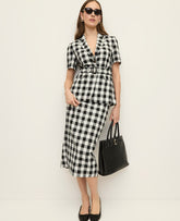 Vinci Leather Black - Ww The Button Midi Skirt in Gingham Linen Blend