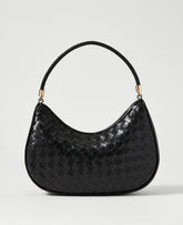 Vinci Leather Black Weekend Woven Shoulder Bag