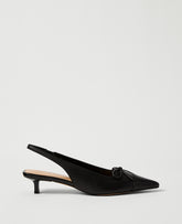 Vinci Leather Black Leather Bow Slingback Pump