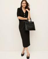 Vinci Leather Black Belted Midi Pencil Skirt