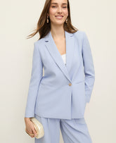 Vinci Leather Blue Hydrangea The Wrap Effect Blazer in Textured Crepe