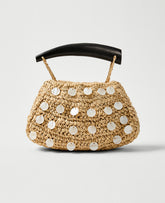 Vinci Leather Natural Pearl Embellished Raffia Clutch