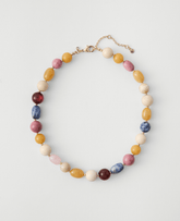 Vinci Leather Pearl Shadow Mixed Stone Statement Necklace