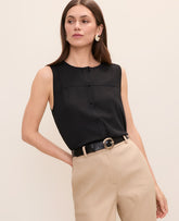 Vinci Leather Black Mixed Media Button Down Top