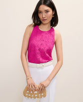 Vinci Leather Bright Magenta Flower Lace Crew Neck Halter Top