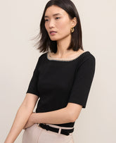 Vinci Leather Black Crochet Trim Tee