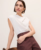Vinci Leather Winter White Mixed Media Cowl Neck Top