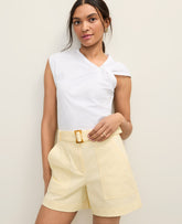 Vinci Leather White Weekend Asymmetric Twist Shoulder Top