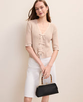 Vinci Leather Sail Cloth Textured Stitch Bow Cardigan
