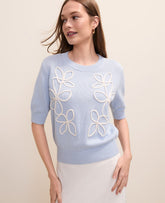 Vinci Leather Coastal Glow Floral Appliqué Sweater Tee