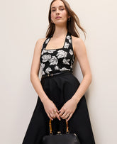 Vinci Leather Ww-Black Floral Jacquard Halter Sweater Top