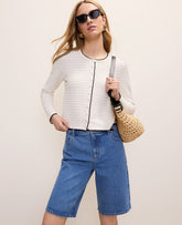 Vinci Leather Winter White Textured Stitch Cardigan