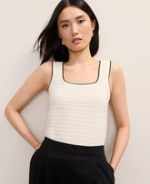 Vinci Leather Winter White Textured Stitch Sweater Shell