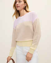 Vinci Leather Multi Colorblock Crew Neck Sweater