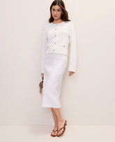 Vinci Leather Winter White Crew Neck Sweater Jacket