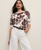 Vinci Leather Rich Walnut Floral Jacquard Sweater Tee