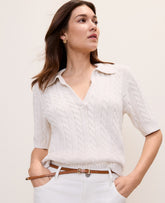 Vinci Leather White Multi Weekend Cable Polo Sweater