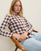 Vinci Leather Rich Walnut Gingham Jacquard Sweater Jacket