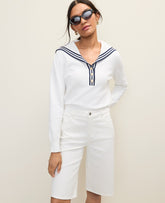 Vinci Leather White Weekend Sailor Collar Sweater