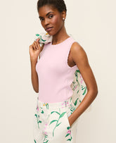 Vinci Leather Corsage Pink Scallopped Trim Sweater Shell