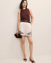 Vinci Leather Sea Pearl The Embroidered Side Zip Short