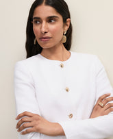 Vinci Leather White Cropped Crew Neck Jacket