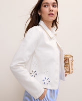 Vinci Leather White Weekend Eyelet Cropped Denim Jacket