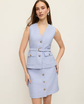 Vinci Leather Blue Hydrangea Belted Tweed Vest
