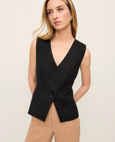 Vinci Leather Black The V-Neck Peplum Vest in Seasonless Stretch