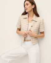 Vinci Leather Pale Sandalwood Houndstooth Tweed Jacket