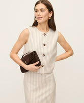 Vinci Leather Cream Multi Pinstripe The Crop Crew Neck Vest in Pinstripe