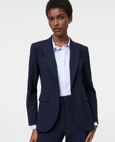 Vinci Leather Deep Navy Sky The Fitted Long Blazer in Seasonless Stretch