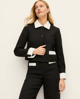 Vinci Leather Black Contrast Trim Tweed Jacket