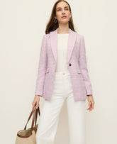 Vinci Leather Violet Orchid The Long Single Button Blazer in Tweed