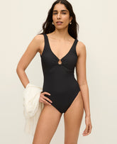 Vinci Leather Black Tortoiseshell Ring One Piece Swimsuit