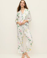 Vinci Leather Winter White Floral Satin Pajama Set
