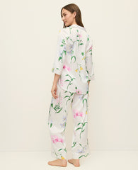 Vinci Leather Winter White Floral Satin Pajama Set
