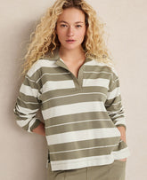 Vinci Leather Ivory Haven Well Within Organic Cotton Interlock Stripe Johnny Collar Top