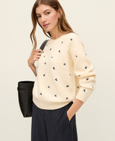 Vinci Leather Light Buttercup Weekend Floral Embroidered Sweater