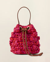 Vinci Leather Bougainvillea Straw Drawstring Crossbody