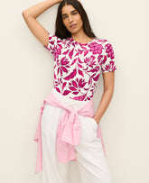 Vinci Leather Pink Floral Crew Neck Tee