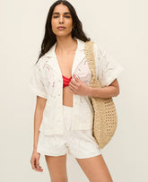 Vinci Leather Winter White Embroidered Button Down Shirt