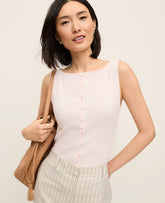 Vinci Leather Blush Haze Ribbed Sleeveless Button Top