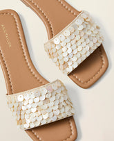 Vinci Leather Pearl Ivory Embellished Slide Sandal