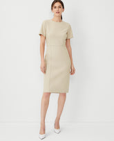 Vinci Leather Toasted Oat The Short Sleeve Sheath Dress in Bi-Stretch — Curvy Fit